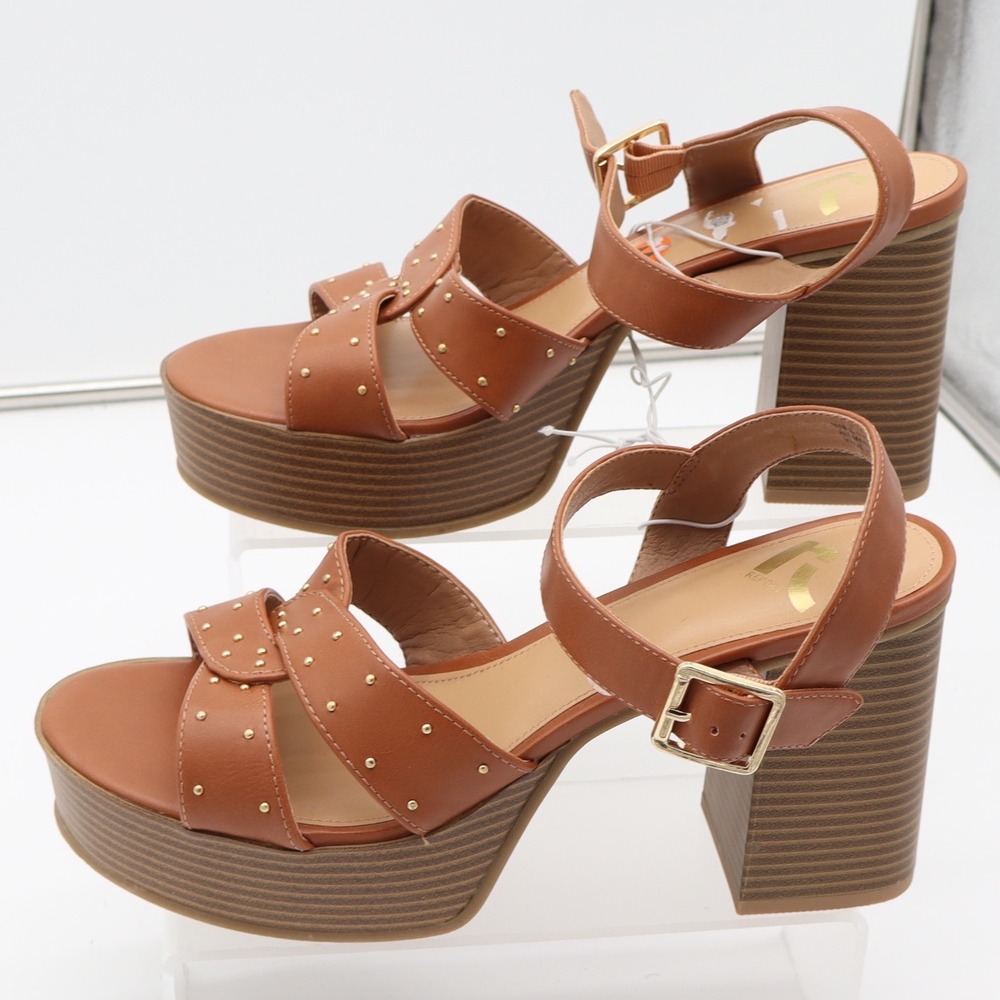 Report Sandals Womens 11 Haiti Platform Block Heel Brown Studded Excellent